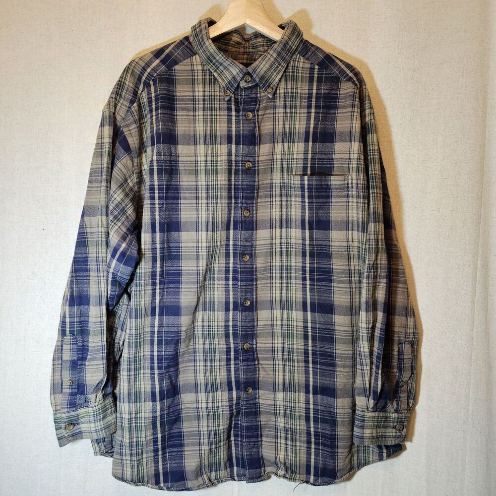 Roundtree And Yorke Casuals Flannel Outdoors Tan Blue Green Mens Big 3XB